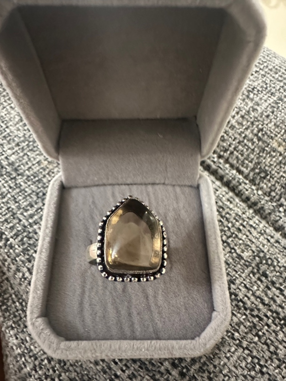Sterling Silver Smoky Quartz Teardrop Ring - Gray Size 8.5